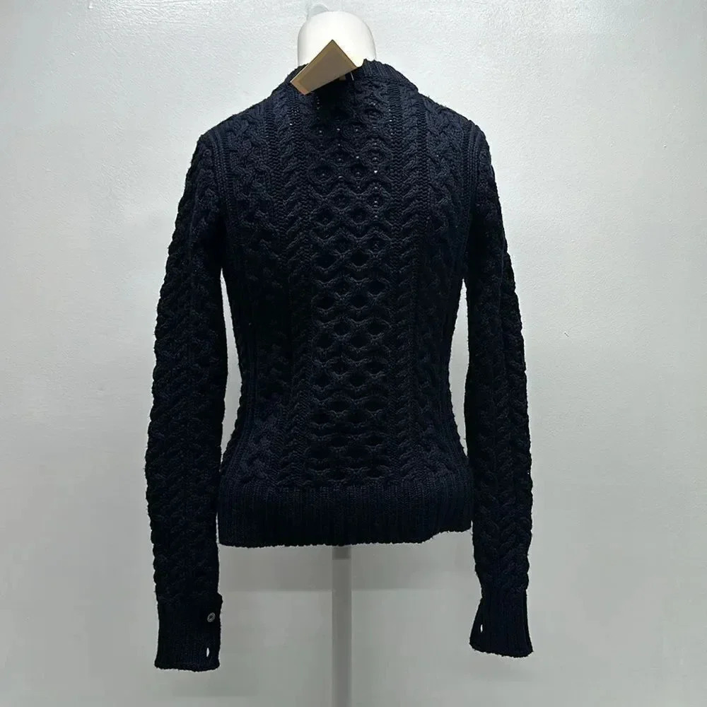 Thom Browne Cable Knit Crewneck Pullover Sweater Navy Blue Wool Size 40 / 1 New - Picture 4 of 13